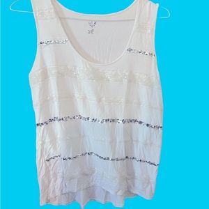 XL white tank with sequins stripes !